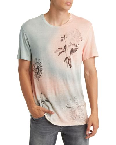John Varvatos Dreamy Tie Dye Linen Blend Graphic T-shirt - Gray