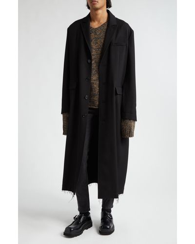 Undercover Fray Hem Longline Wool Coat - Black
