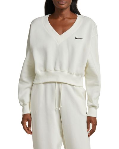 Nike Sportswear Phoenix Fleece V-neck Crop Sweatshirt - White