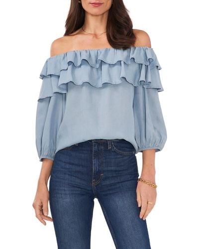 Chaus Ruffle Off The Shoulder Top - Blue