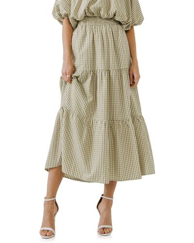 English Factory Tiered Gingham Maxi Skirt - Natural