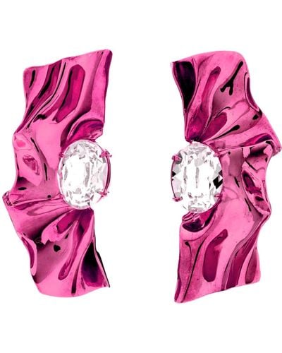 Sterling King Pleat Crystal Earrings - Pink