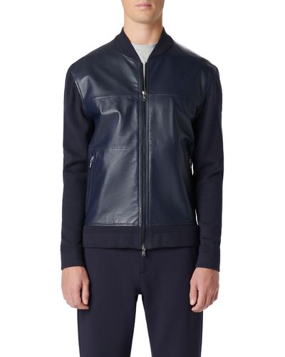 Bugatchi Leather Front Zip-up Cotton & Cashmere Cardigan - Blue