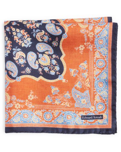 Edward Armah Persian Print Silk Pocket Square - Orange