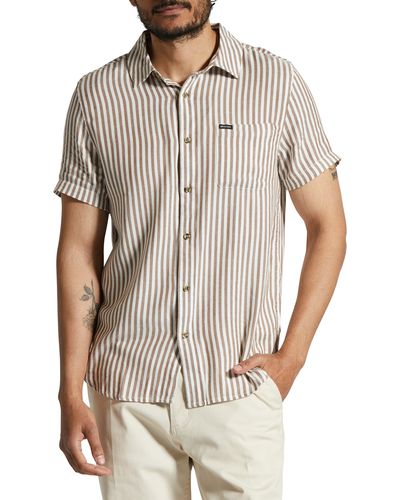 Brixton Charter Classic Fit Stripe Short Sleeve Button-up Shirt - White