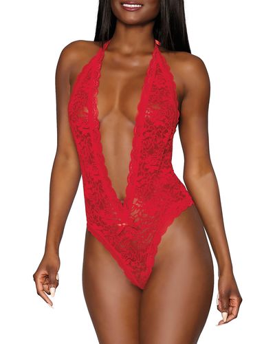 Dreamgirl Halter Lace Teddy - Red