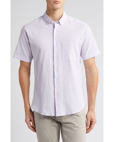 Scott Barber Stripe Short Sleeve Cotton Seersucker Button-down Shirt - White