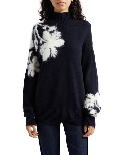 Cinq À Sept Sarah Flower Wool Blend Turtleneck Sweater - Black