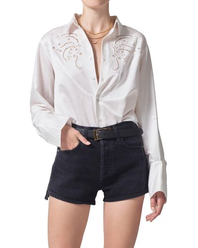 Citizens of Humanity Dree Embroidered Silk Blend Button-up Shirt - White