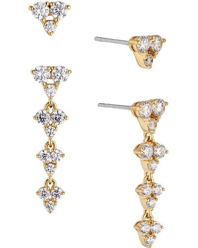 Nadri Pave The Way Set Of 2 Crystal Stud & Linear Drop Earrings - White