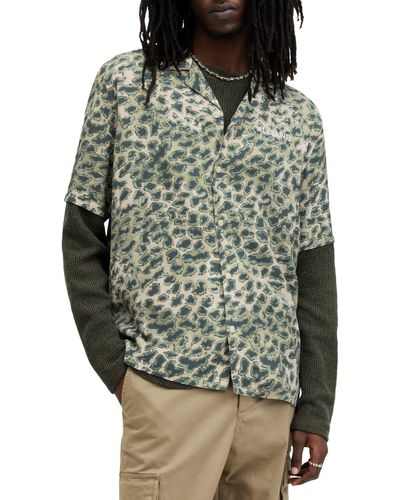AllSaints Underground Relaxed Fit Leopard & Camo Ripstop Camp Shirt - Multicolor