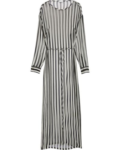 Dries Van Noten Duzco Stripe Long Sleeve Sheer Maxi Dress - Gray