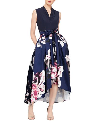 SLNY Floral Pleated High-low Dress - Blue