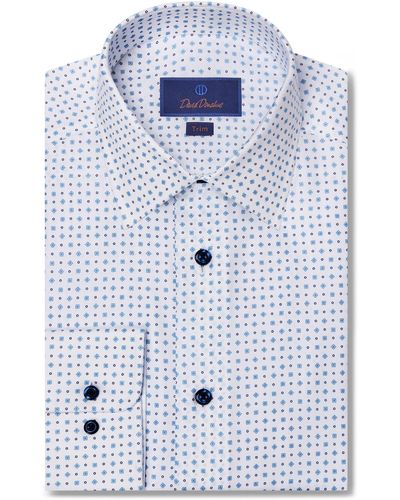 David Donahue Trim Fit Tossed Geometric Print Dress Shirt - Blue