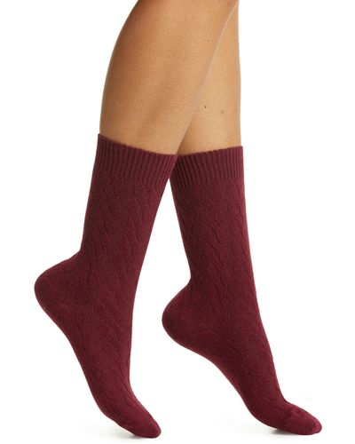 Oroblu Gwen Cable Knit Wool Blend Crew Socks - Red