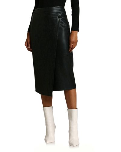 Avec Les Filles Faux-ever Leather Midi Wrap Skirt - Black