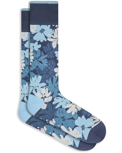 Bugatchi Floral Jacquard Dress Socks - Blue