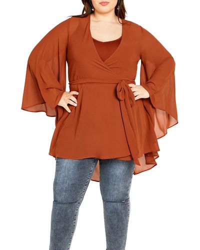 City Chic Fleetwood Chiffon Wrap Tunic - Orange