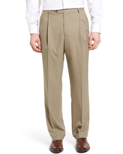 Berle Lightweight Plain Weave Pleated Classic Fit Pants - Natural