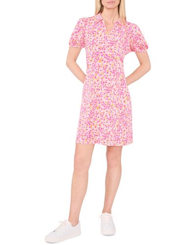 Cece Floral Print Knit Polo Dress - Pink