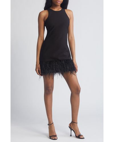 Likely Cami Feather Hem Sheath Dress - Black