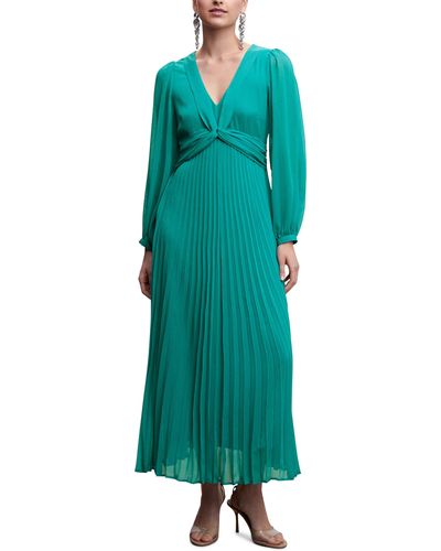 Mango Pleated Long Sleeve Maxi Dress - Green