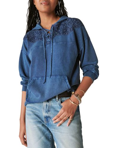 Lucky Brand Embroidered Lace Hoodie - Blue