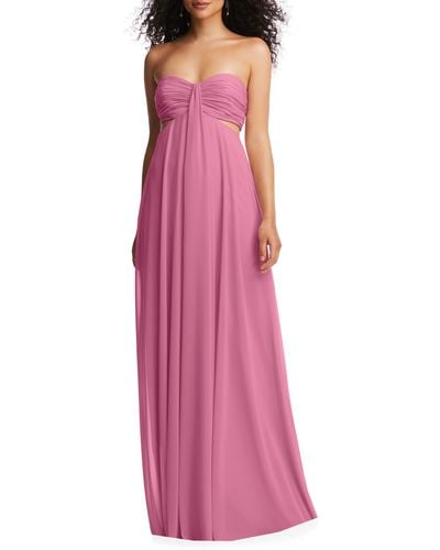 Dessy Collection Strapless Empire Waist Chiffon Gown - Pink