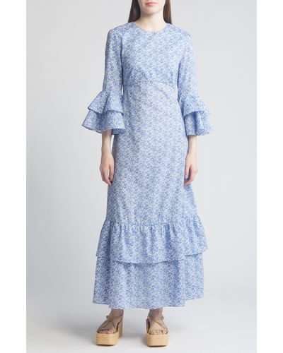 Liberty Gala Floral Tiered Cotton Maxi Dress - Blue