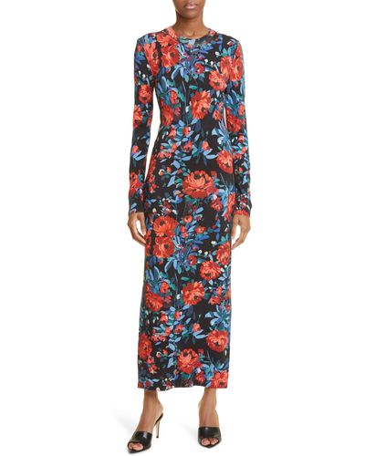 Lela Rose Floral Long Sleeve Knit Dress - Multicolor