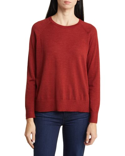 Eileen Fisher Raglan Sleeve Merino Wool Pullover - Red