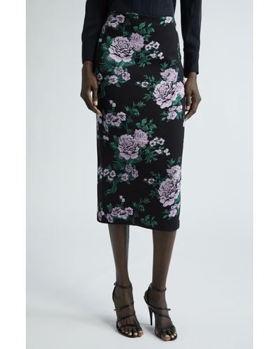 Carolina Herrera Floral Silk Blend Midi Sweater Skirt - Black