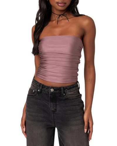 Edikted Maxeen Shiny Ruched Tube Top - Purple