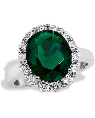 Savvy Cie Jewels Sterling Silver Cubic Zirconia Halo Ring - Green