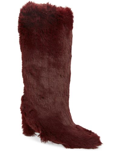 Jeffrey Campbell Fuzzie Faux Fur Pointed Toe Boot - Red