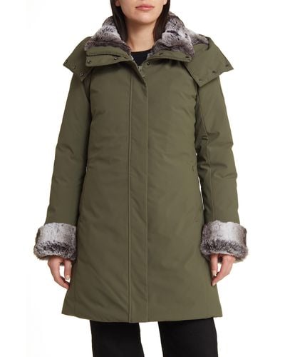 Save The Duck Samantha Hooded Parka With Faux Fur Lining - Green