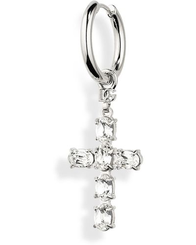 Dolce & Gabbana Crystal Cross Single Hoop Earring - White