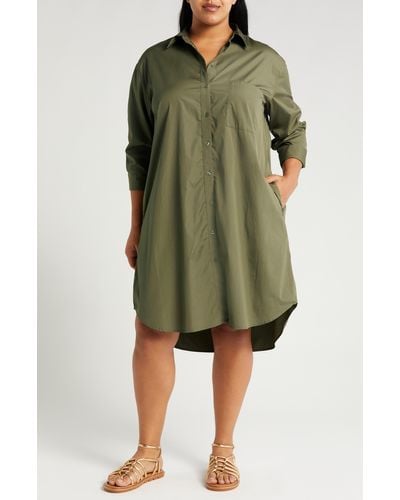 Nordstrom Long Sleeve High-low Shirtdress - Green