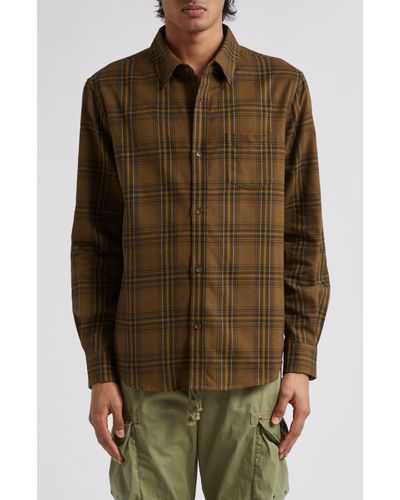 John Elliott Alder Plaid Cotton Flannel Button-up Shirt - Brown