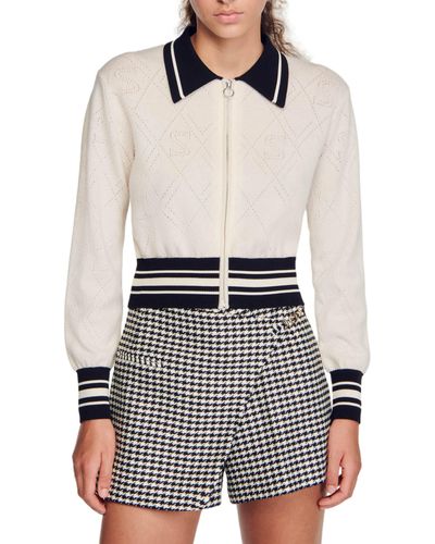 Sandro Contrast-panel Zip-up Wool-cashmere Blend Cardigan in