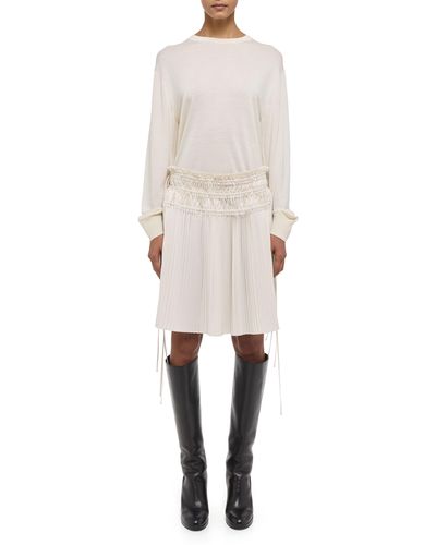 Helmut Lang Pleated Drawstring Waist Skirt - Natural