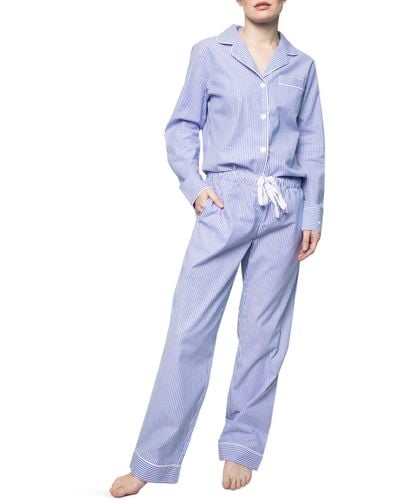 Petite Plume Seersucker Stripe Pajamas - Blue
