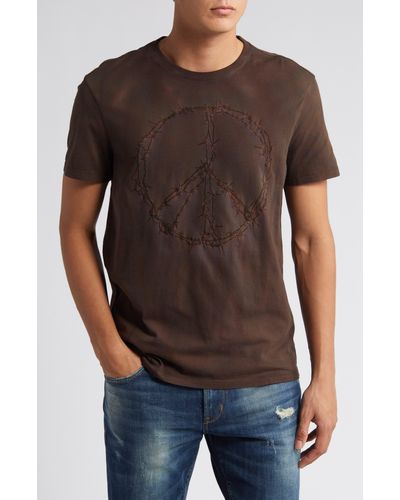 John Varvatos Ink Peace Sign Embroidered T-shirt - Brown