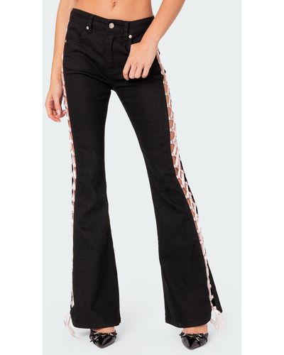 Edikted Lace-up Flare Jeans - Black