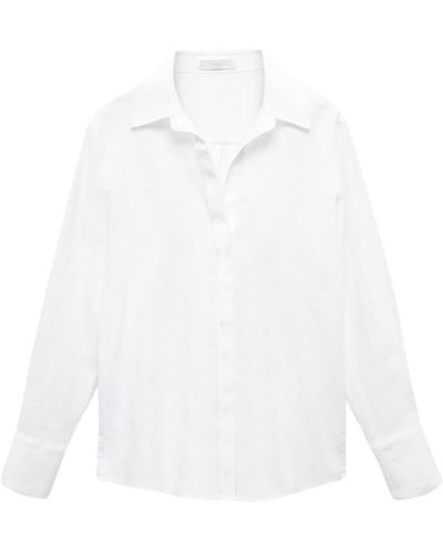 Mango Button-up Linen Shirt - White
