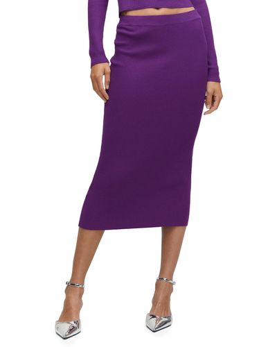 Mango Rib Midi Sweater Skirt - Purple
