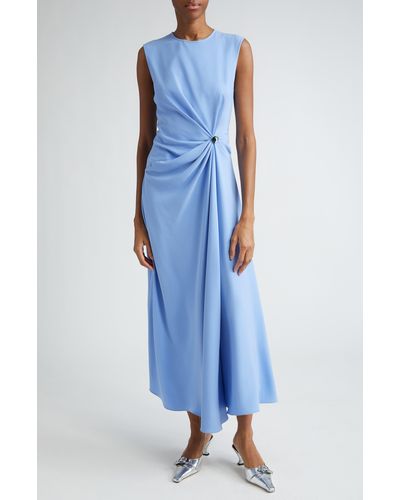 Lela Rose Gathered Button Detail Sleeveless Dress - Blue