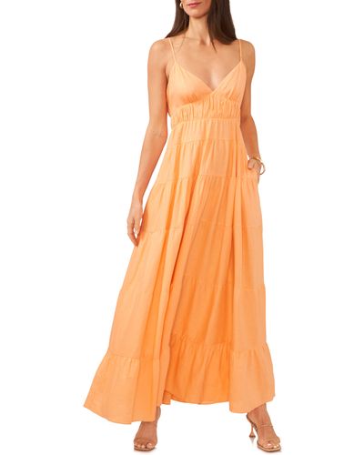 1.STATE Empire Waist Sleeveless Tiered Maxi Dress - Orange
