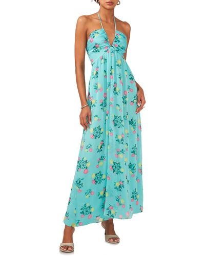 1.STATE Floral Halter Maxi Dress - Blue