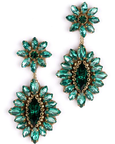Deepa Gurnani Alianah Crystal Drop Earrings - Green